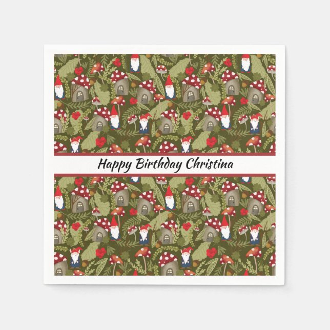 Adorable Gnomen und Pilze Personalisierte Papier Serviette (Vorderseite)
