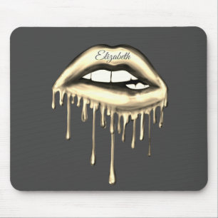 Adorable Gold Metallic Dripping Lips Mousepad