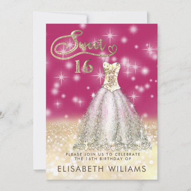 Adorable Goldkleid charmante glittery ombre invit Einladung (Vorderseite)