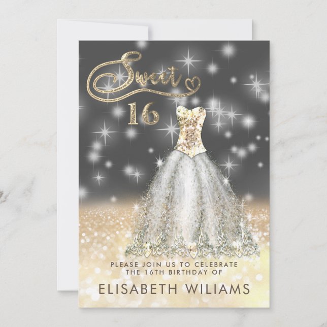 Adorable Goldkleid charmante glittery ombre invit Einladung (Vorderseite)