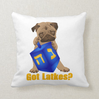 Adorable Got Latkes? Hankukkah Mops Puppy & Dreide Kissen