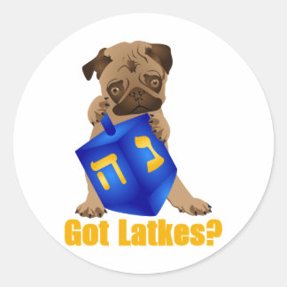 Adorable Got Latkes? Hankukkah Mops Puppy & Dreide Runder Aufkleber
