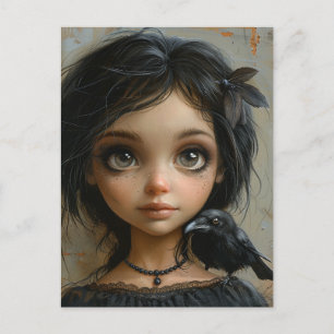 Adorable Gothic Girl und ihr Haustier Black Bird Postkarte