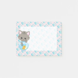 Adorable Grau Tabby Kitten mit Fischschüssel Post-it Klebezettel