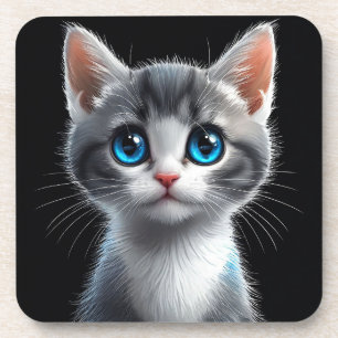 Adorable graue Kätzchen mit atemberaubenden blauen Getränkeuntersetzer