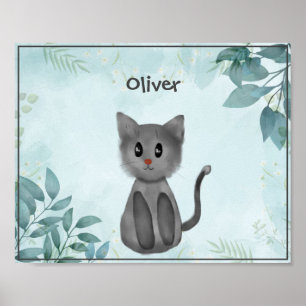Adorable graue Katze im Waldposter für Kinder Poster