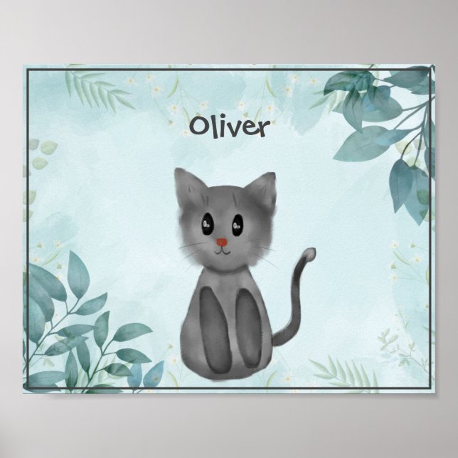 Adorable graue Katze im Waldposter für Kinder Poster (Vorne)