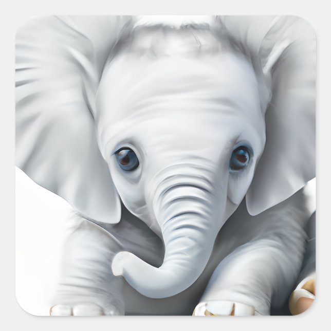 Adorable Gray Baby Elephant Quadratischer Aufkleber (Vorderseite)