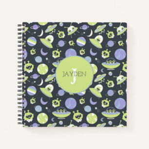 Adorable Green Außerirdischen Space Ships UFO Kind Notizbuch