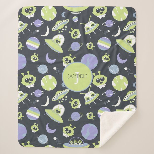 Adorable Green Außerirdischen Space Ships UFO Kind Sherpadecke (Vorderseite)