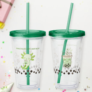 Adorable Green Axolotl Boba Milk Tee Acryltrinkbecher