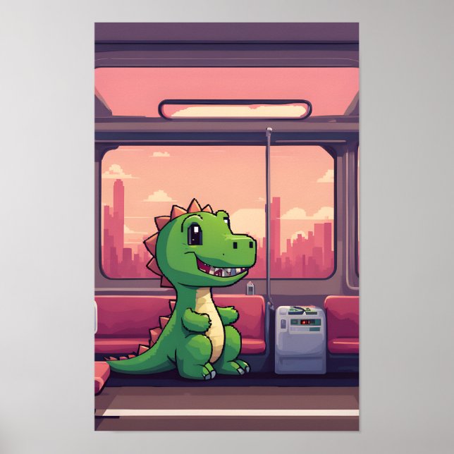 Adorable Green Dinosaurier Reiten mit dem Zug bei  Poster (Vorne)