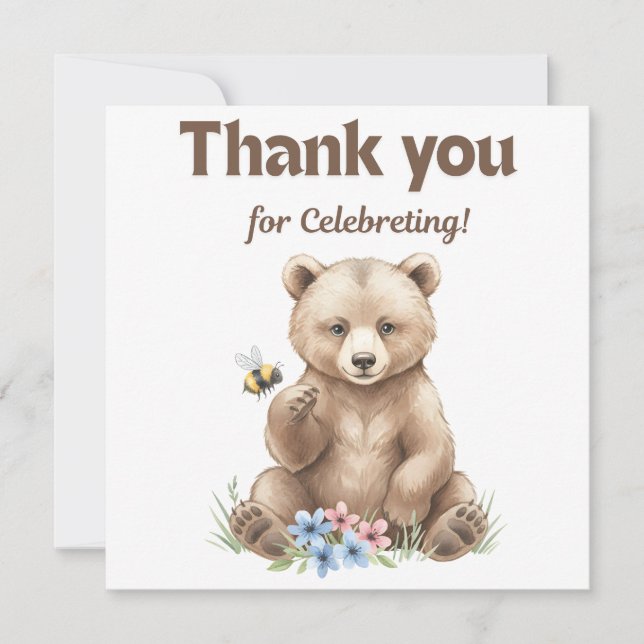 Adorable,  grizzly bear cub  Baby Shower  Dankeskarte (Vorderseite)