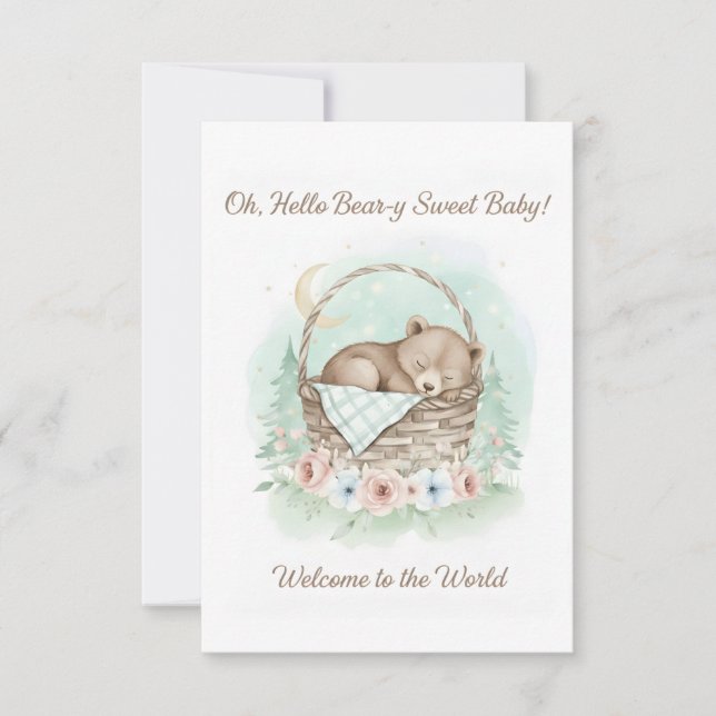Adorable,  grizzly bear cub  Baby Shower  Dankeskarte (Vorderseite)