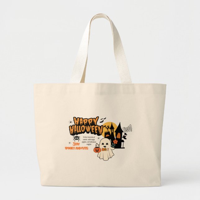 Adorable Halloween Bag – Girl Holding Pumpkin Jumbo Stoffbeutel (Vorne)