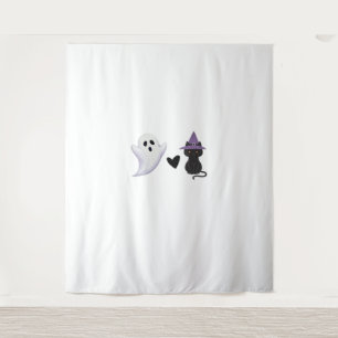 Adorable Halloween Duo Freundlicher Geist und schw Wandteppich