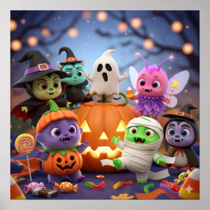 Adorable Halloween-Monster Poster