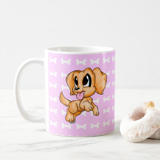 Adorable Hand gezogen Golden Retriever Hund Pink T Kaffeetasse (Mit Donut)