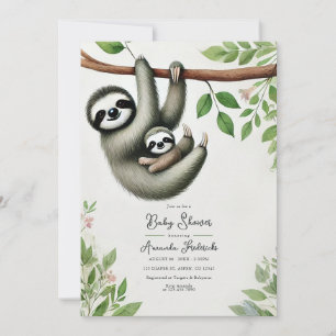 Adorable Hanging Sloth Baby Dusche Einladung