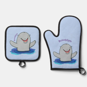 Adorable Happpoise Cartoon Illustration Ofenhandschuh & Topflappen-Set