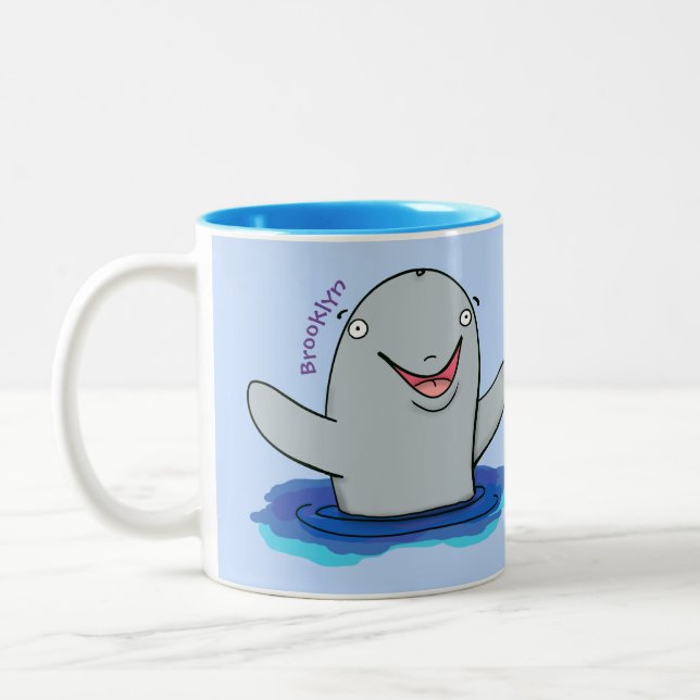 Adorable Happpoise Cartoon Illustration Zweifarbige Tasse (Links)