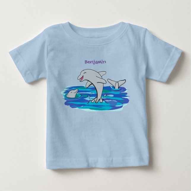 Adorable Happy Delphine Cartoon Illustration Baby T-shirt (Vorderseite)