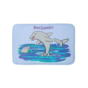 Adorable Happy Delphine Cartoon Illustration Badematte