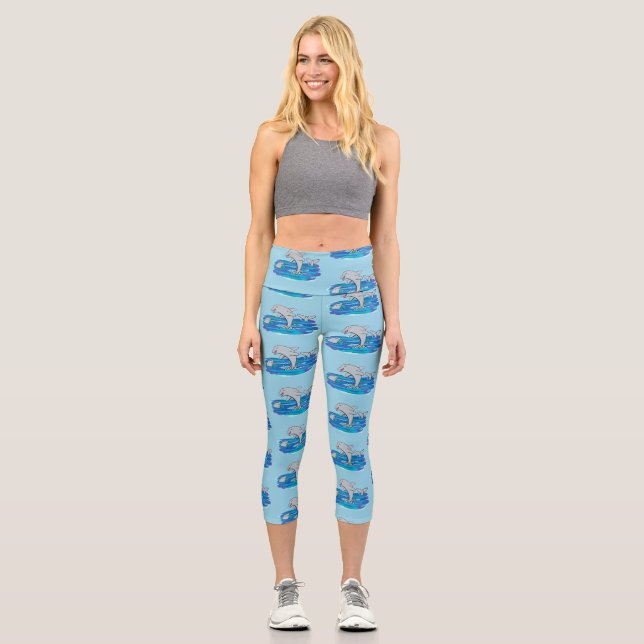 Adorable Happy Delphine Cartoon Illustration Capri Leggings (Vorderseite)