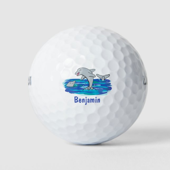 Adorable Happy Delphine Cartoon Illustration Golfball (Vorderseite)