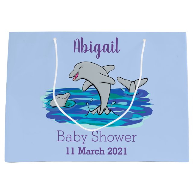 Adorable Happy Delphine Cartoon Illustration Große Geschenktüte (Vorderseite)