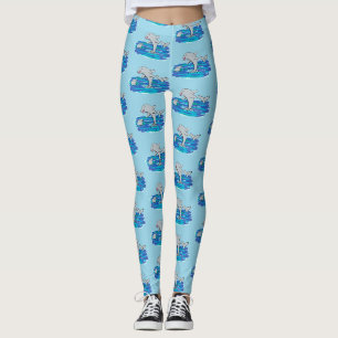 Adorable Happy Delphine Cartoon Illustration Leggings