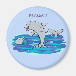 Adorable Happy Delphine Cartoon Illustration Magnet