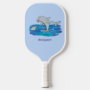 Adorable Happy Delphine Cartoon Illustration Pickleball Schläger