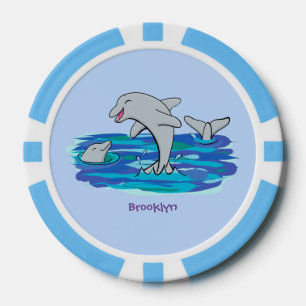 Adorable Happy Delphine Cartoon Illustration Pokerchips