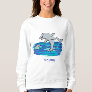 Adorable Happy Delphine Cartoon Illustration Sweatshirt