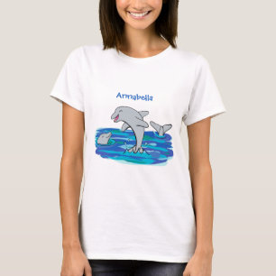 Adorable Happy Delphine Cartoon Illustration T-Shirt