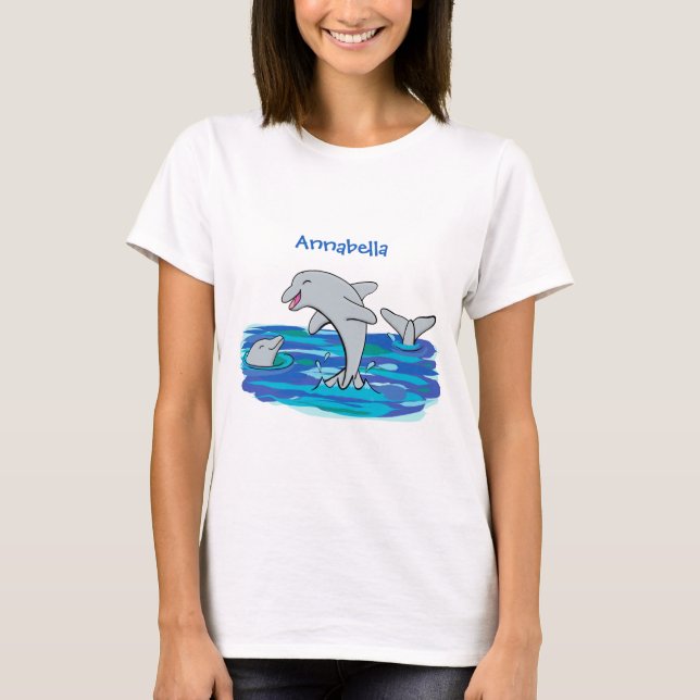 Adorable Happy Delphine Cartoon Illustration T-Shirt (Vorderseite)