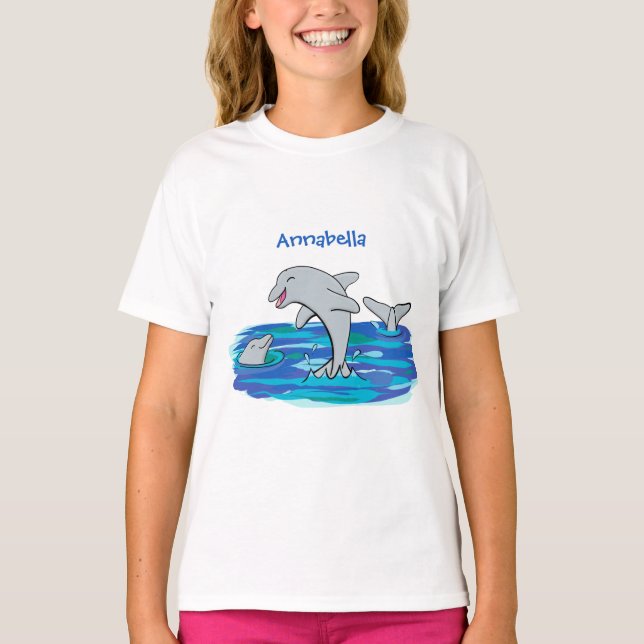 Adorable Happy Delphine Cartoon Illustration T-Shirt (Vorderseite)