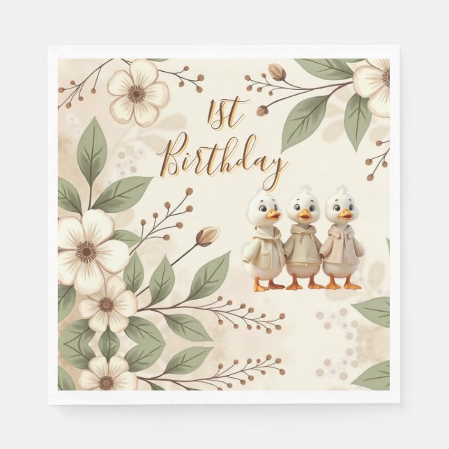 Adorable Happy First Birthday Serviette (Vorderseite)