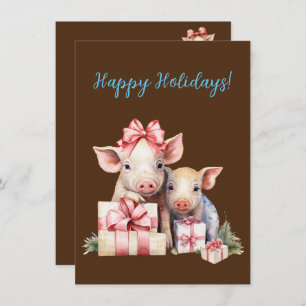 Adorable Happy Holidays Piggies Watercolor Cards
