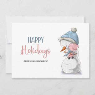 Adorable Happy Holidays Snowman Pig Business Logo Feiertagskarte