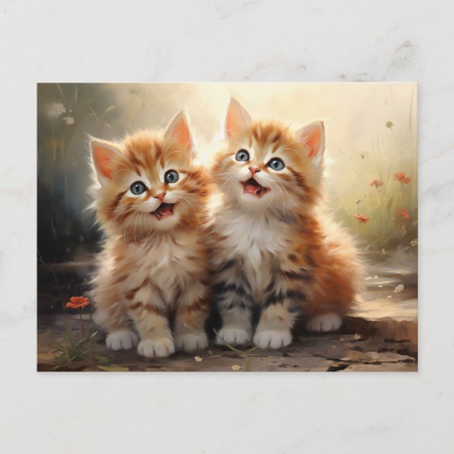 Adorable Happy Orange Tabby Kittens Postkarte (Vorderseite)