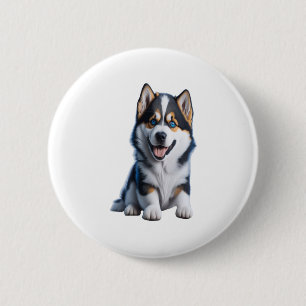 Adorable HD Alaskan Malamute Puppy Portrait - Embr Button
