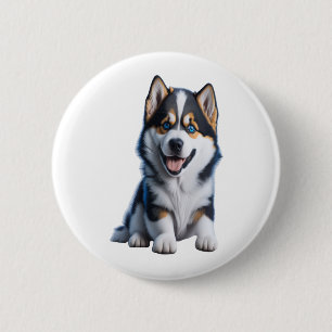 Adorable HD Alaskan Malamute Puppy Portrait - Embr Button