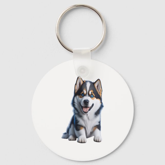Adorable HD Alaskan Malamute Puppy Portrait - Embr Schlüsselanhänger (Vorderseite)