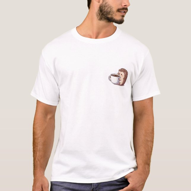 Adorable Hedgehog Hugging Giant Steaming Coffee T-Shirt (Vorderseite)