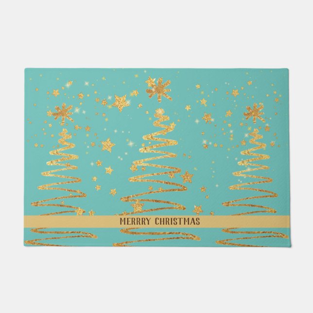 Adorable hell glitzernde Goldbaum Moderne Blau Fußmatte (Vorderseite)