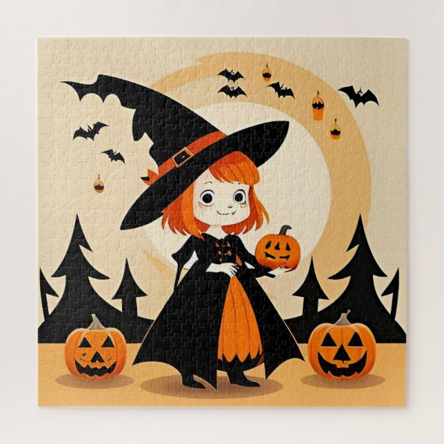 Adorable Hexe Holding Pumpkin Puzzle (Vertikal)