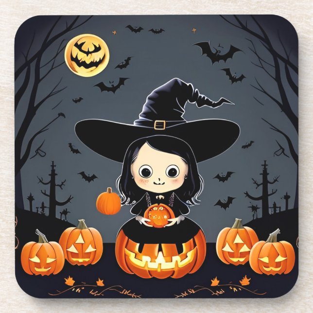 Adorable Hexe und Pumpkins Getränkeuntersetzer (Vorderseite)