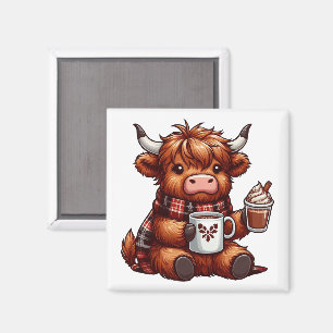 Adorable Highland Cow Genießen gemütliche Getränke Magnet